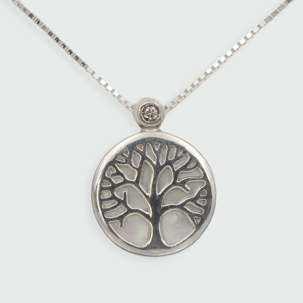 Colgante Arbol de la vida de MOON en plata con madre perla y brillante (incluye cadena) Colgante Arbol de la vida de MOON en plata con madre perla y brillante (incluye cadena)