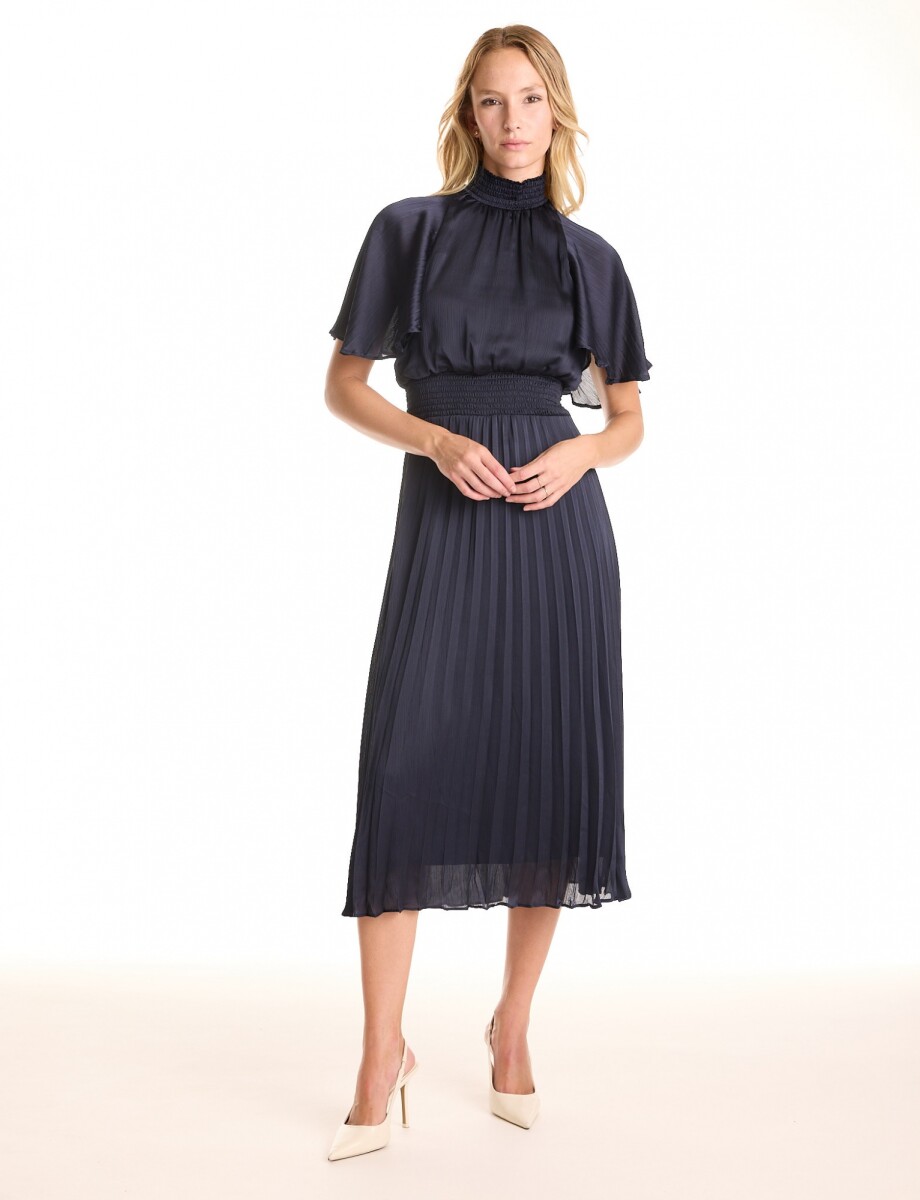 Vestido Noche Midi Plisado - Marino 