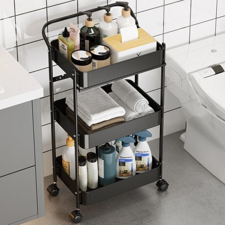 Carro Plegable Organizador Multiuso 3 Estantes Con Ruedas Negro