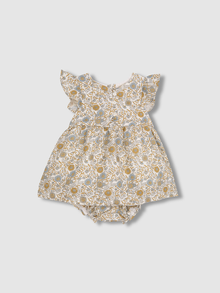 Vestido De Lino Estampado Blanco