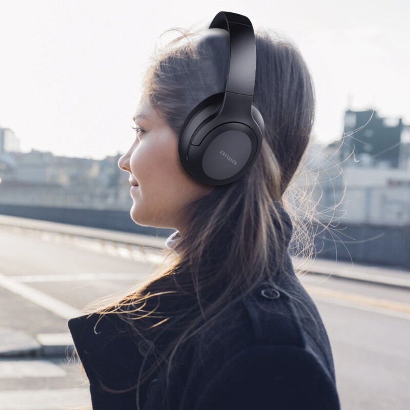 Auriculares Bluetooth Aiwa AWANC45F con Cancelación Activa de Ruido Negro