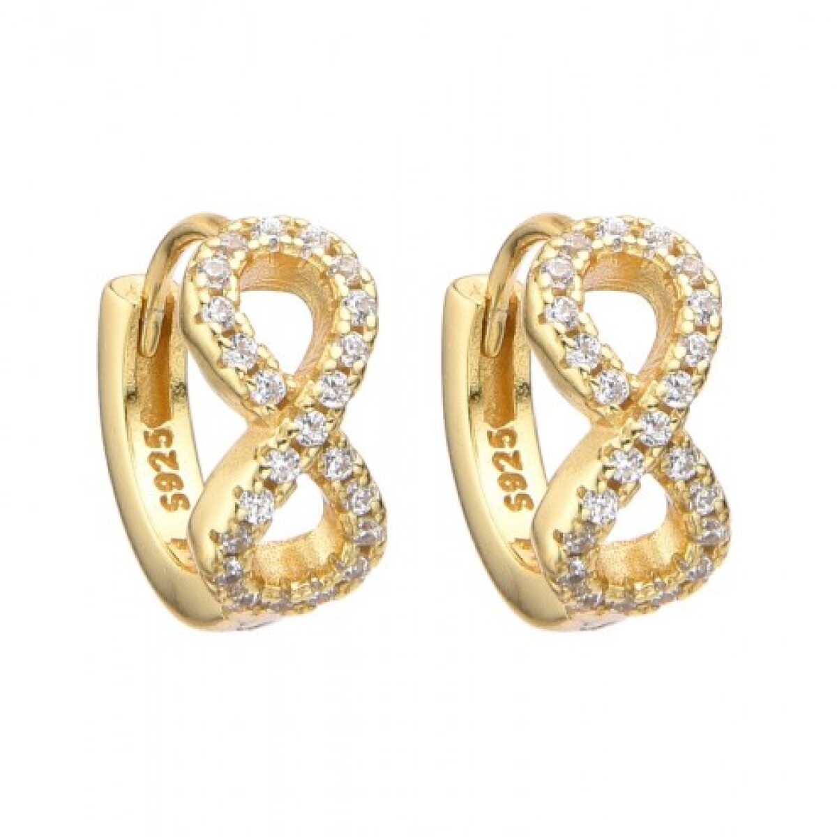 Par de aros de plata 925 con baño de oro y circonias, INFINITO. 