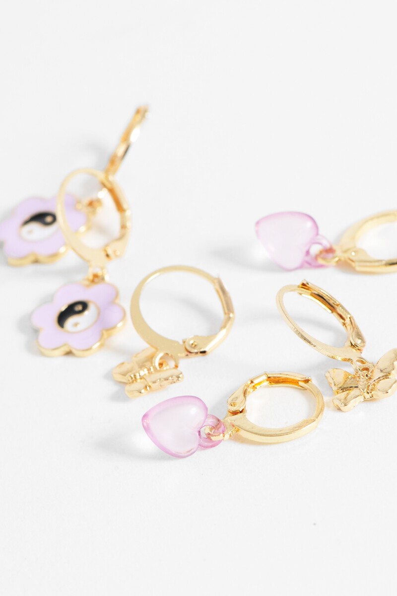 Set de aros dije yin yang dorado