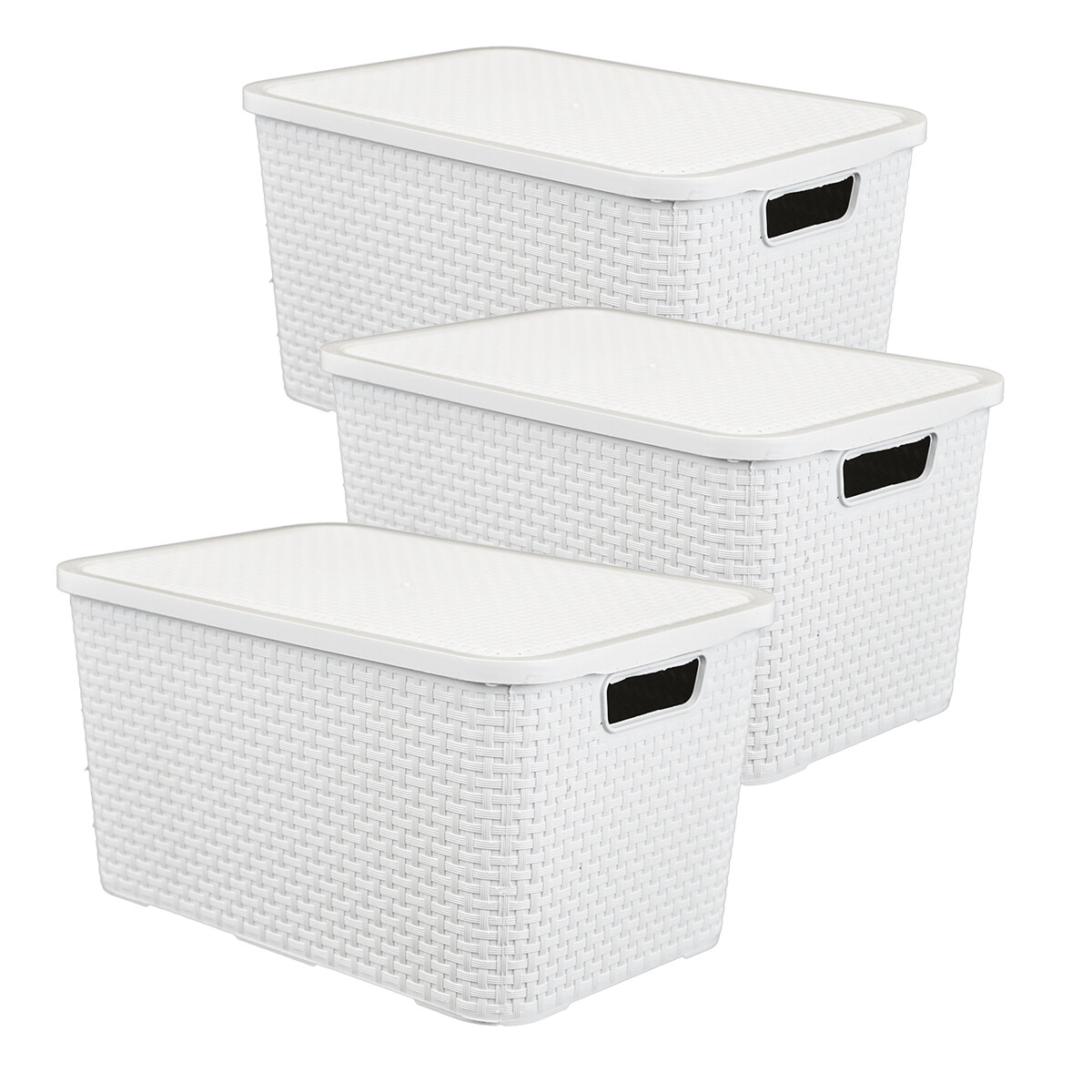 Set x3 caja organizadora plástica simil ratán 7 lts - BLANCO 