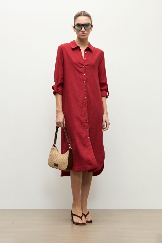Vestido lino camisero carmesí