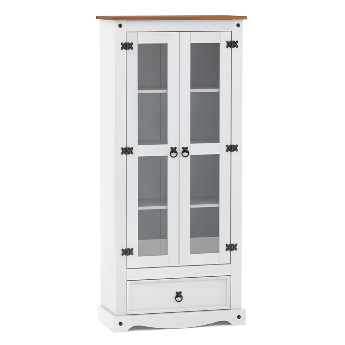 Biblioteca con Cristalero Línea Naturale - Blanco/Roble 