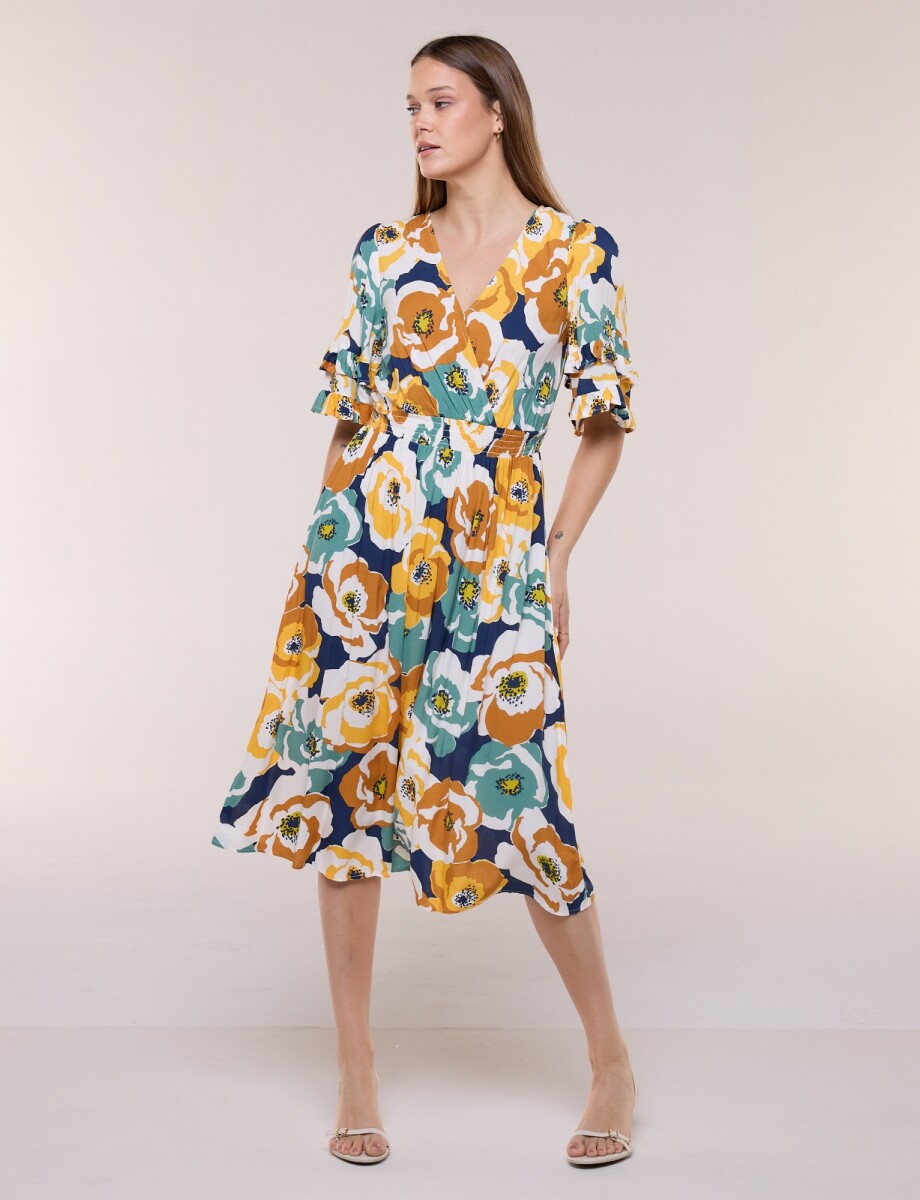 Vestido Volados Printed - Multi/amarillo 