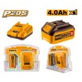 SET 1 BATERIA 20V 4 AMP + 1 CARGADOR - INGCO FBCPK1214 SET 1 BATERIA 20V 4 AMP + 1 CARGADOR - INGCO FBCPK1214