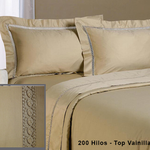 Juego Sábanas bordadas Dohler 1 plaza 3 piezas 200 hilos Top Vainillia - Oro