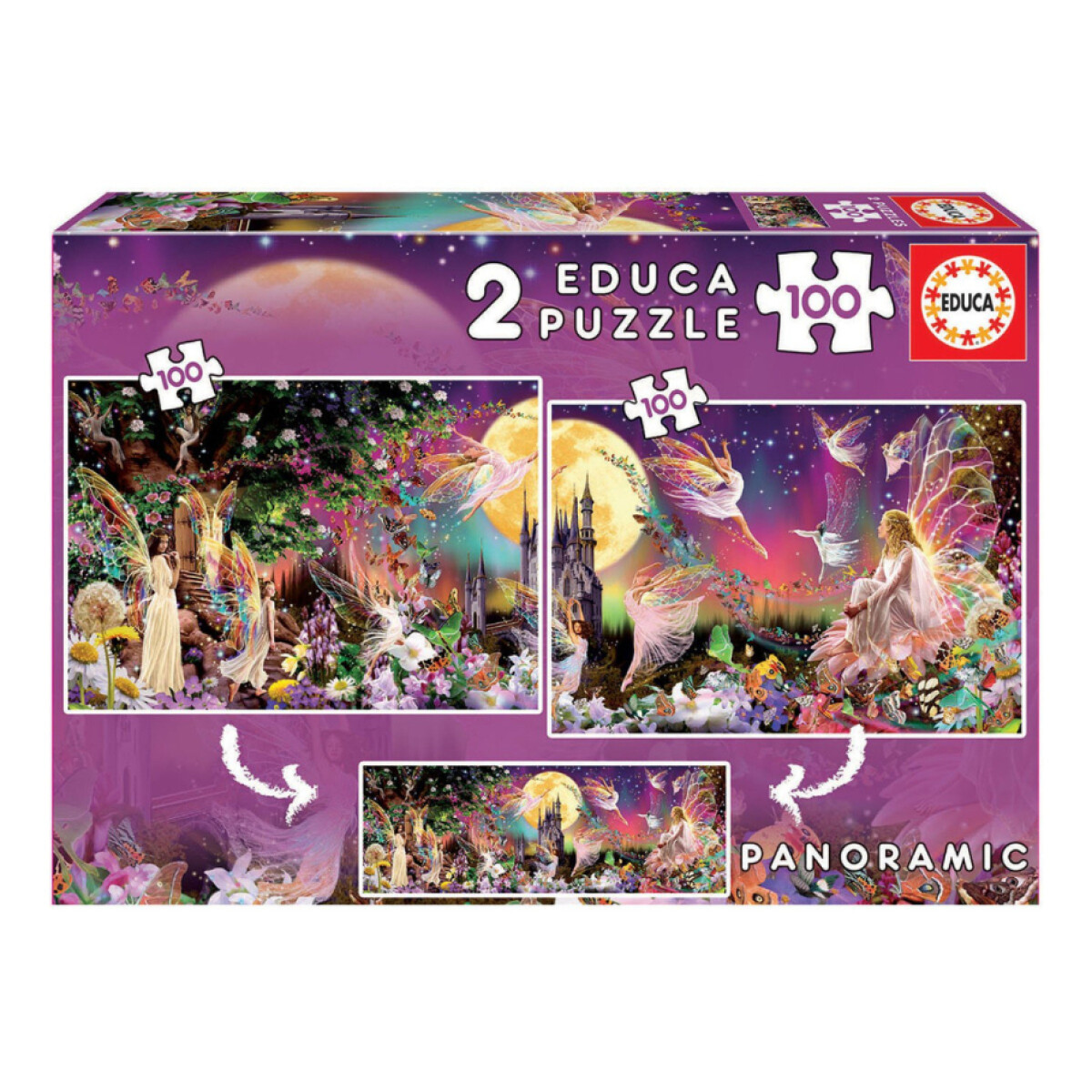 Set 2 Puzzle Rompecabeza Panoramico Hadas Educa 100 Piezas 