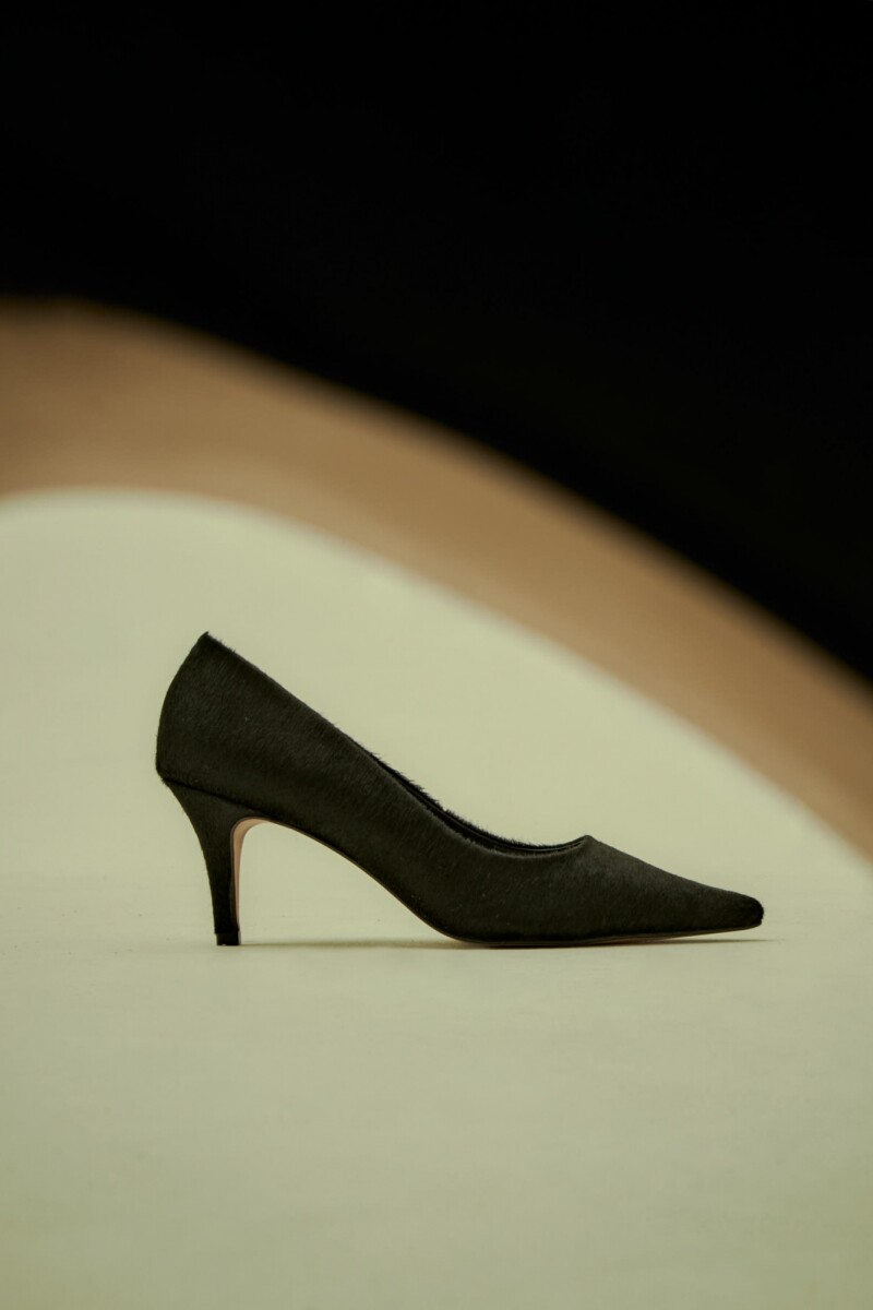 Stiletto Amelia de cuero pelo - negro 
