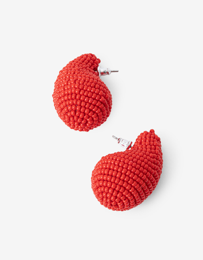 Aros Colgantes Cortos Color Aros Cortos Gota De Beads - Rojo Cereza