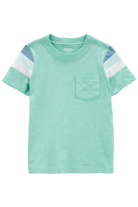 Remera de algodón, manga corta con franjas de colores Sin color