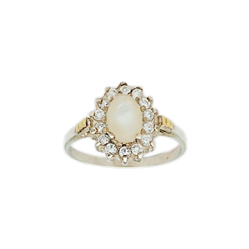 Anillo Halo-Plata y Oro-Media Perla y Zirconia-AN5559 conperla