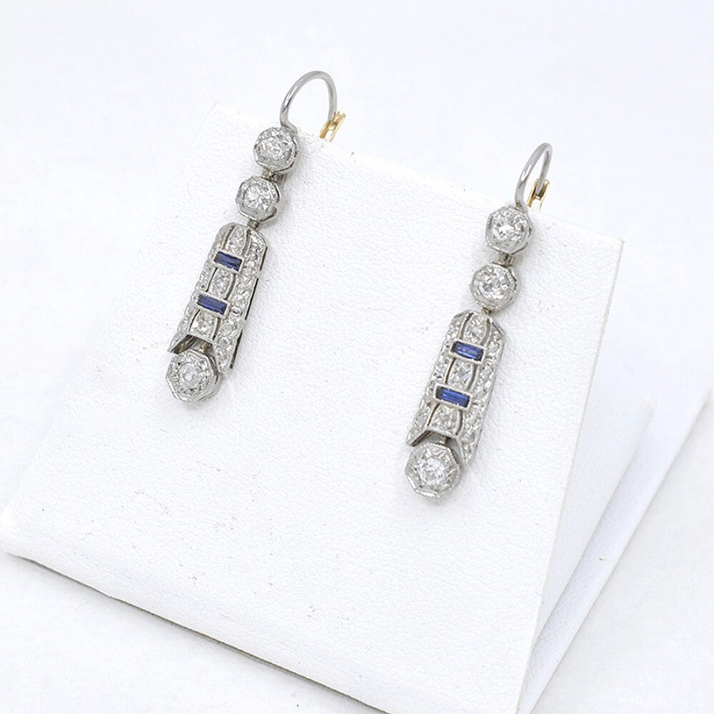 Caravanas Antiguas Oro 18K Brillantes Y Zafiros Caravanas Antiguas Oro 18K Brillantes Y Zafiros