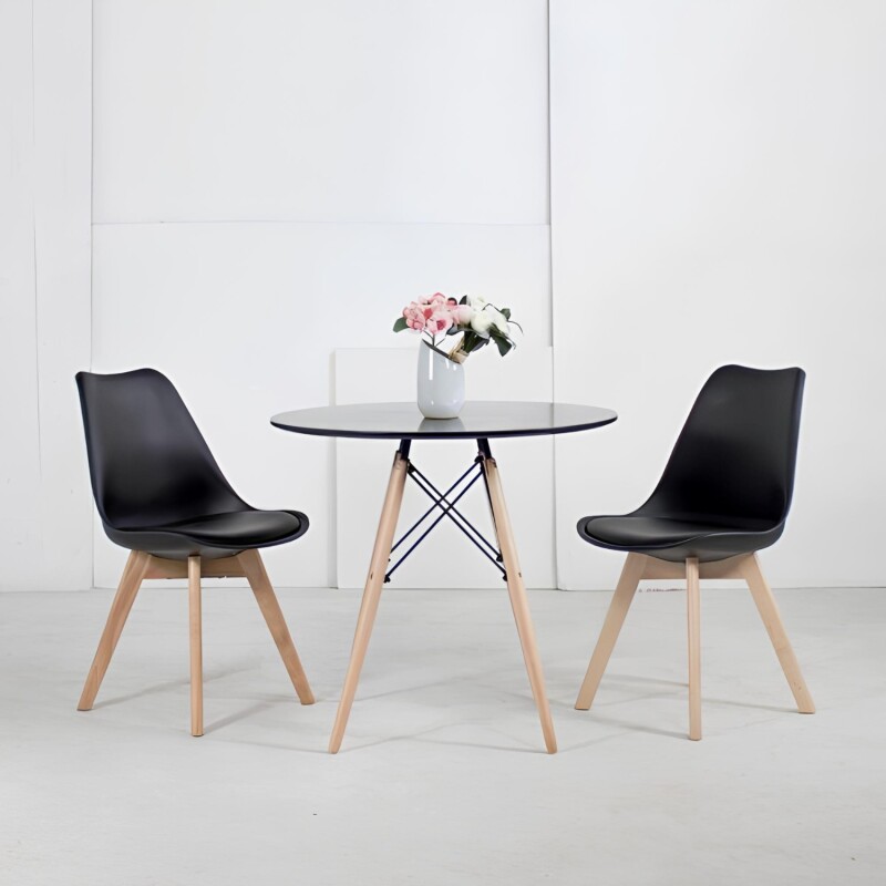 Juego de comedor Con Mesa Circular de 80 cm + 2 sillas Eames Acolchonadas Blanco