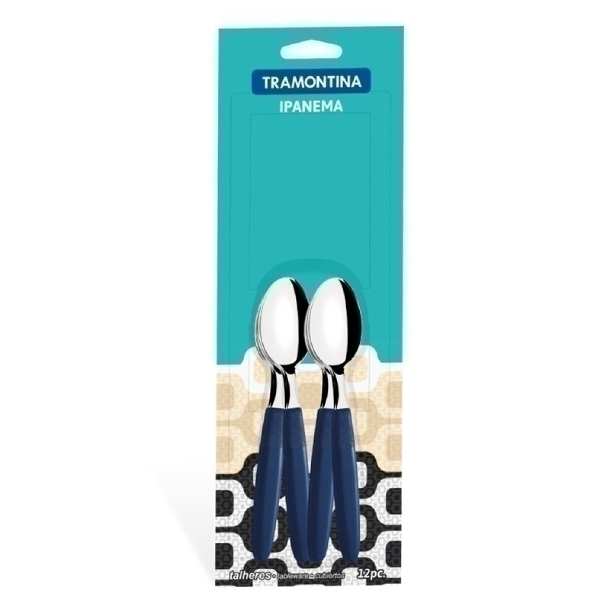 Cuchara de té con mango azul, modelo IPANEMA, 12 piezas -TRAMONTINA - TN8545 
