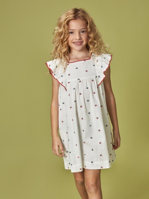 Vestido Con Volantes Gris