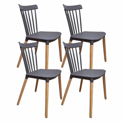 Set de 4 Sillas Windsor con Patas de Madera para Comedor y Jardín Gris