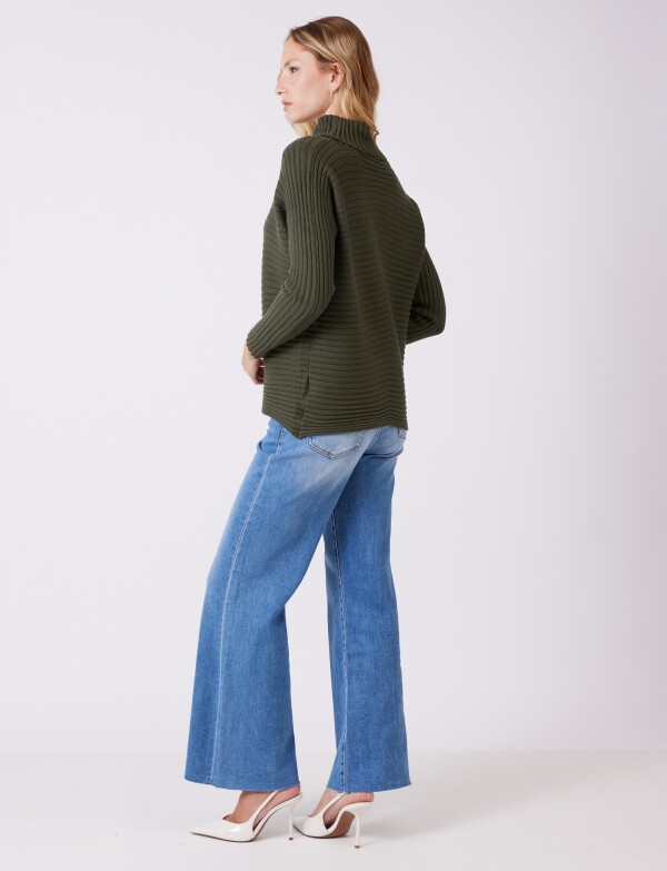 Buzo Acanalado Cuello Alto OLIVA