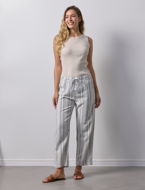 Pantalon Lino MULTI/AZUL