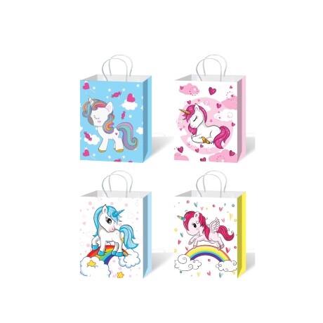 Pack de 12 Bolsas 25X32X12 cm de Papel Diseños Unicornios 001
