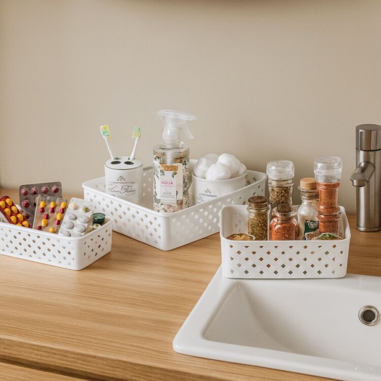PACK ORGANIZADOR RATTAN X 3 U Blanco