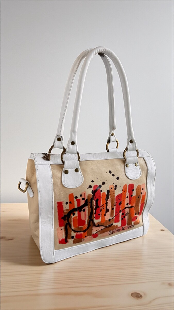 Cartera DIRI Blanca Y Natu Con Arte Coral 