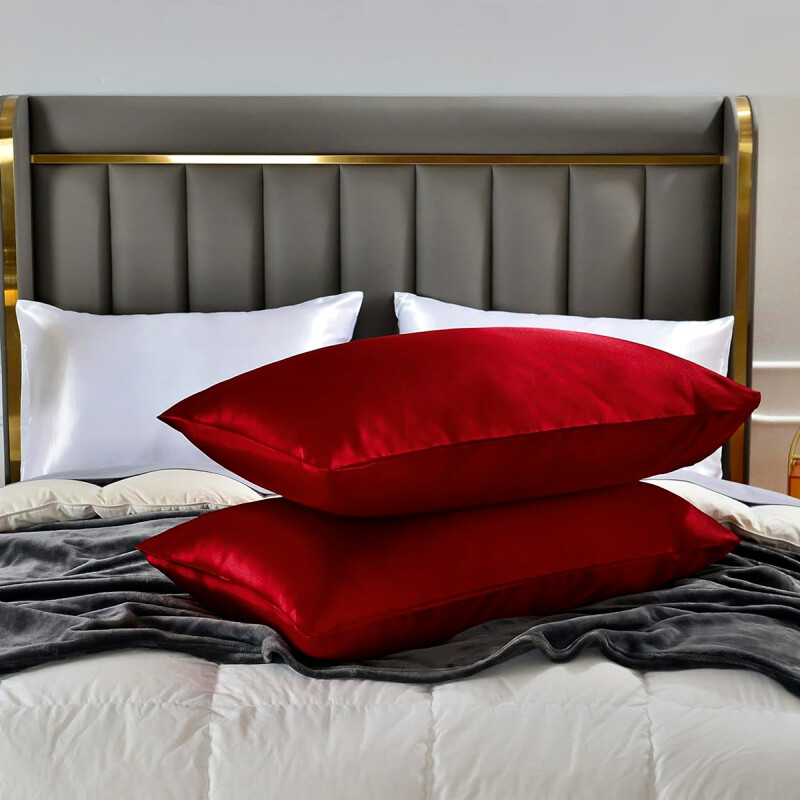 Funda Almohada De Satín Satén Tipo Seda Suave Bordo