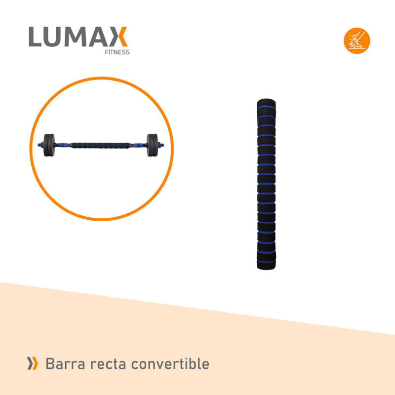Set 2 Mancuernas Lumax + Barra 2 En 1 + 10kg Discos Pesas Azul