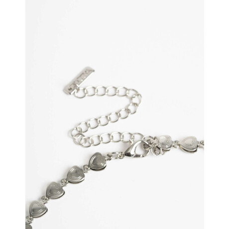 Collar Corto Metal Corazones Plateado Rodio