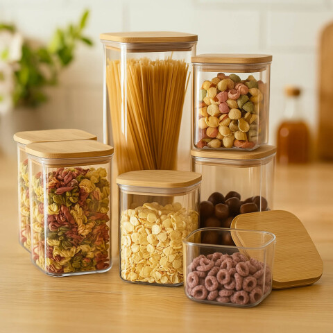 Set x7 Tarros Herméticos IMBACK IBK-HMJ049-MAD | Tapa de Bambú Natural, Cierre de Silicona y Diseño Apilable BPA Free Set x7 Tarros Herméticos IMBACK IBK-HMJ049-MAD | Tapa de Bambú Natural, Cierre de Silicona y Diseño Apilable BPA Free
