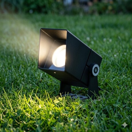 Pincho led 9w Aluminio negro IP66 24 volt con visera antideslumbramiento Ángulo 60°