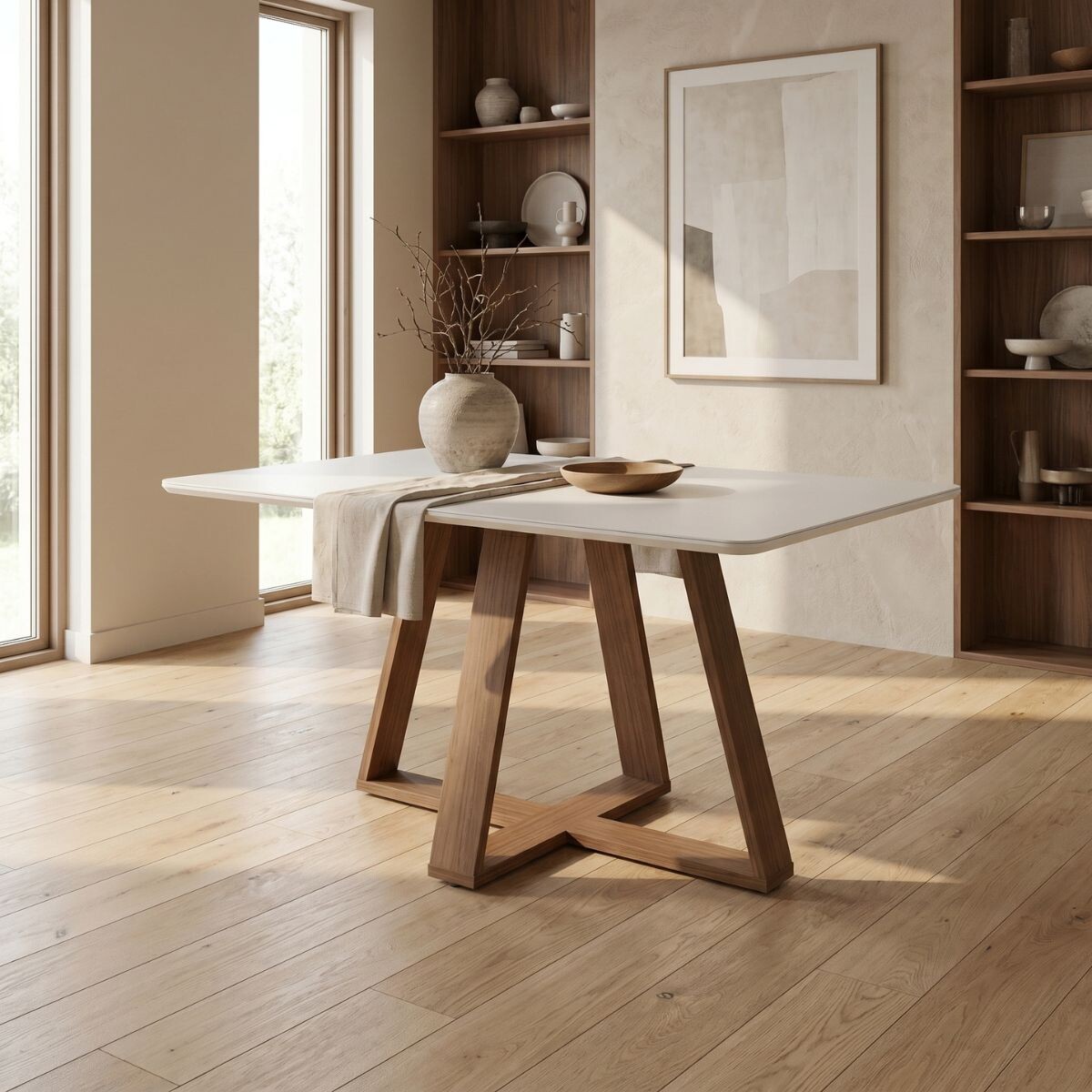 Mesa de comedor Avena - Con vidrio - 135 - Canela y Off White 