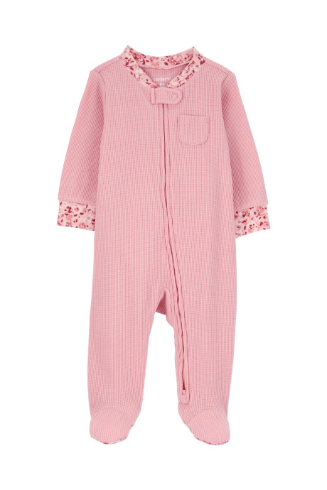 Pijama uno pieza de algodón térmico, con pie, ribete floral Sin color