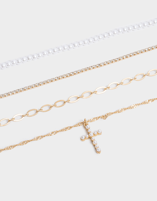 Collares Cortos Religioso Collares Cortos 4 Perlas - Dorado