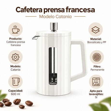 Cafetera Prensa Francesa 600ml Vidrio Borosilicato Blanco