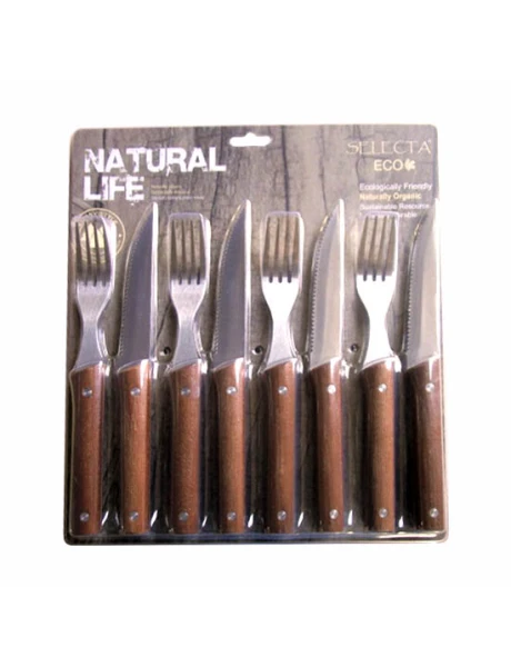 SET 8 PIEZAS CUCHILLO 11CM/TENEDOR CARNE 10CM MADERA SET 8 PIEZAS CUCHILLO 11CM/TENEDOR CARNE 10CM MADERA