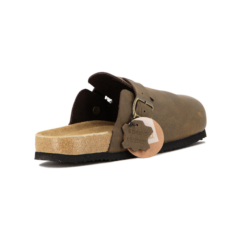 Country Zueco Cuero Hombre Una Tira C/ Hebilla - Kaki Kaki
