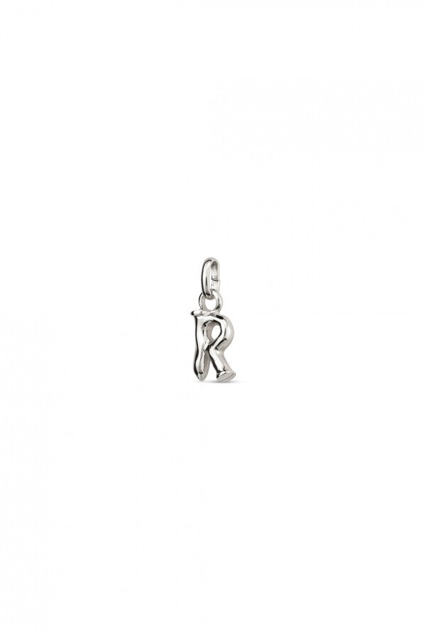 CHARM DE ALEACION DE METALES BAÑADO EN PLATA DE LEY CON FORMA DE LETRA R CON ARGOLLA Charm