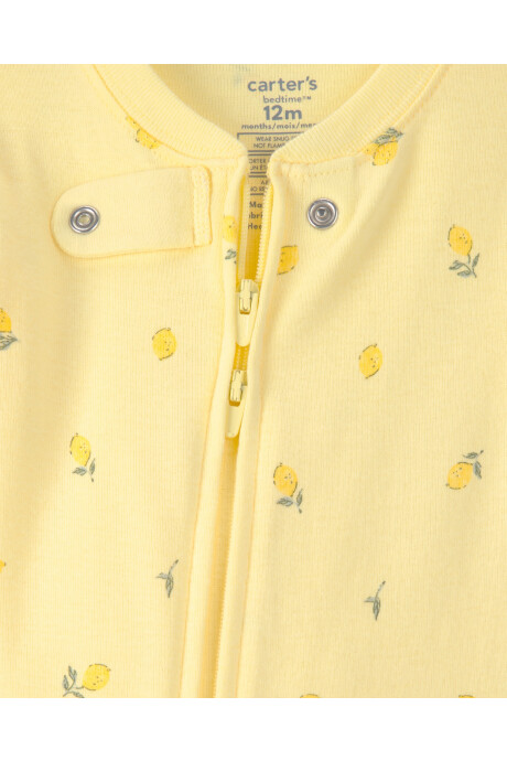 Pijama enterito de algodón con pie, amarillo, diseño limones. Talles 12-24M Sin color