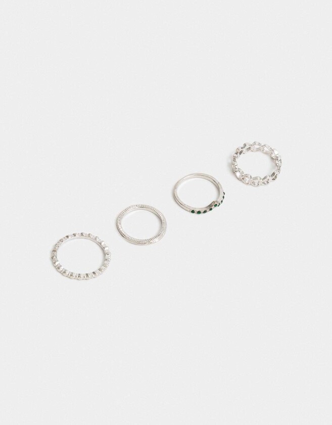 Sets Anillos Strass Anillos Sets De Metal - Plateado