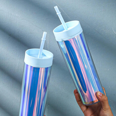 Vaso tornasolado con sorbito Celeste