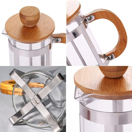 Cafetera Tetera Prensa Francesa 800Ml en Acero Vidrio Bambú Natural