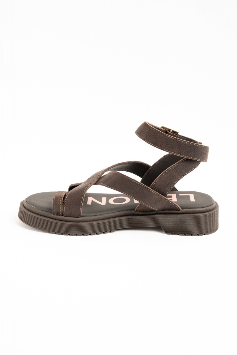 Sandalias Tiras Cruzadas Cuero Chocolate