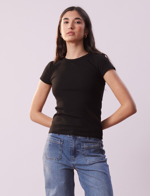 Remera Basica Ribs NEGRO