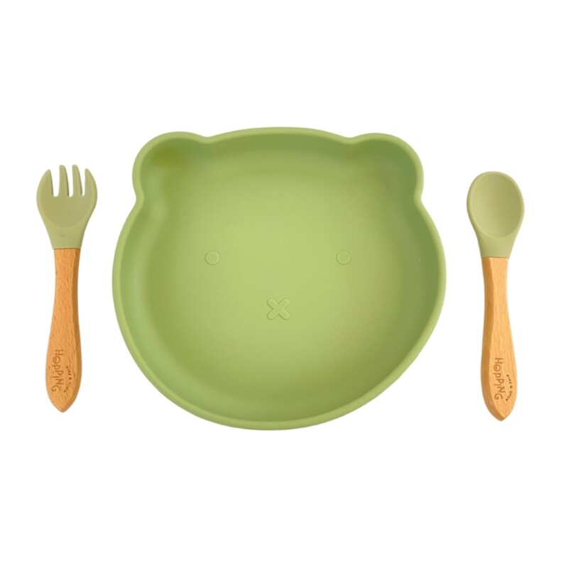 Plato Bear Silicona + Cubiertos Verde Hopping PLATO BEAR SILICONA + CUBIERTOS HOPPING / VERDE