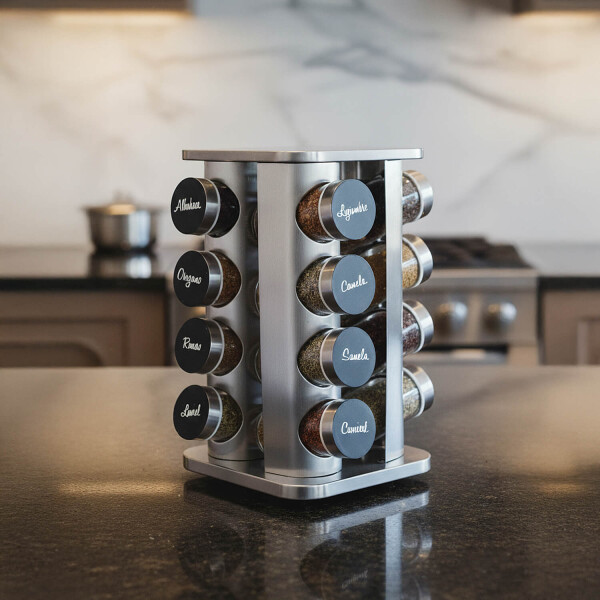 Especiero Giratorio 16 Frascos Vidrio Para Condimentos Cocina Acero Inoxidable Imback Especiero Giratorio 16 Frascos Vidrio Para Condimentos Cocina Acero Inoxidable Imback