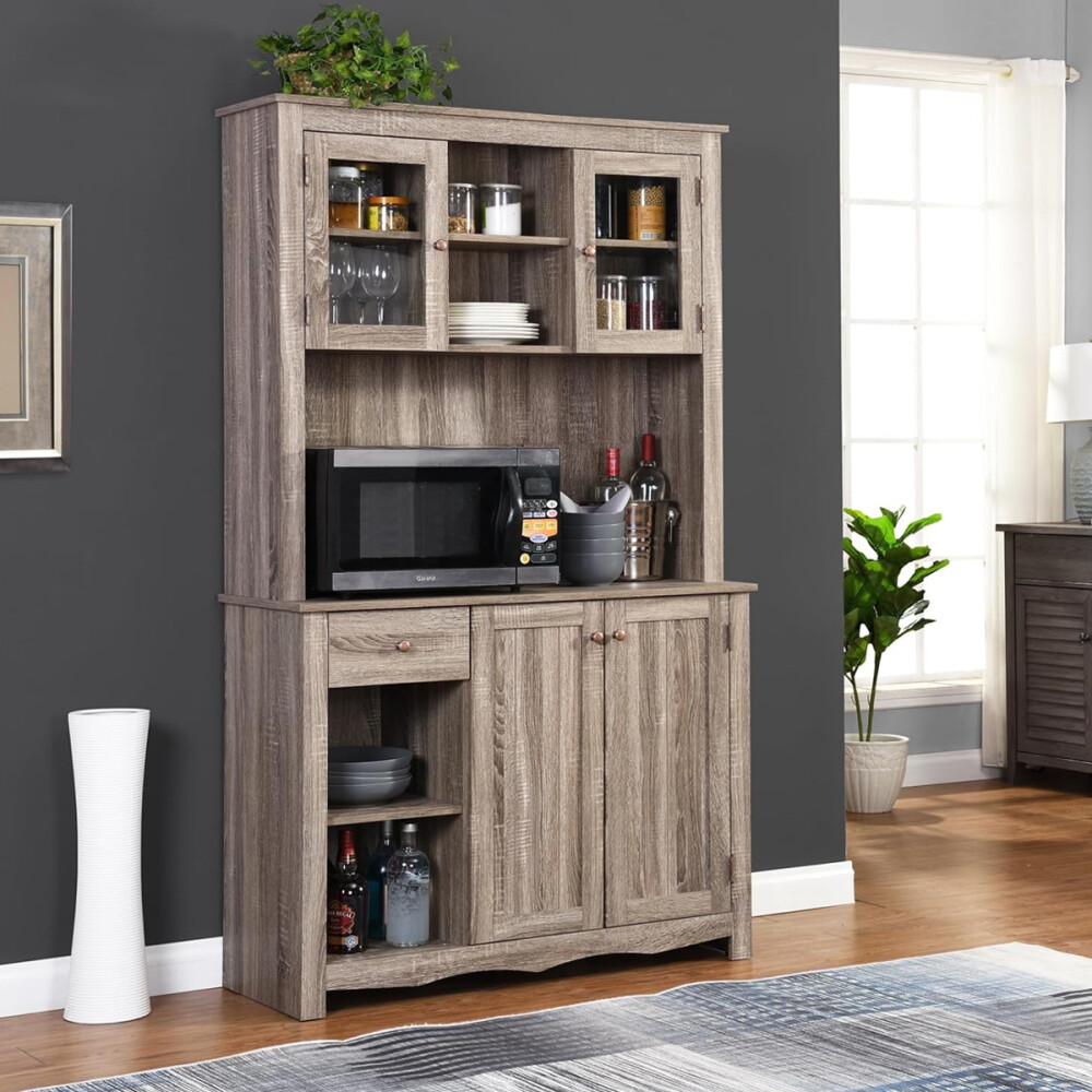 CRISTALERO 4 PUERTAS ARMARIO DE COCINA MODULAR APARADOR ALACENA BUFFET MARRÓN