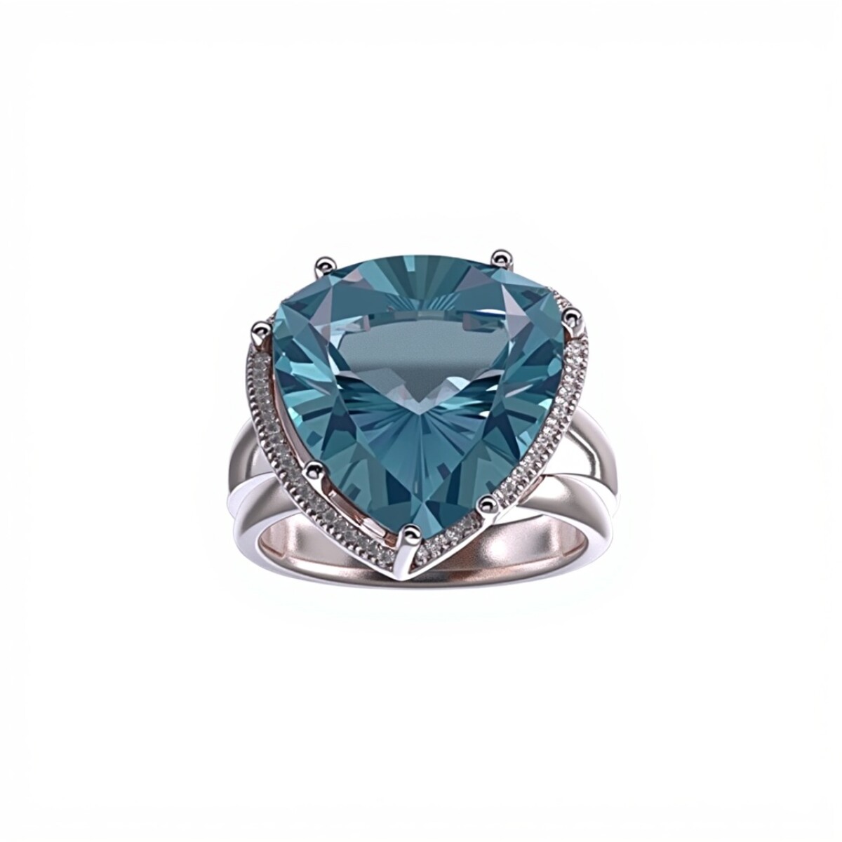 Anillo Halo-Plata 925 rodinada-Piedra Aguamarina y Zirconia-AN2026 - conpiedra 